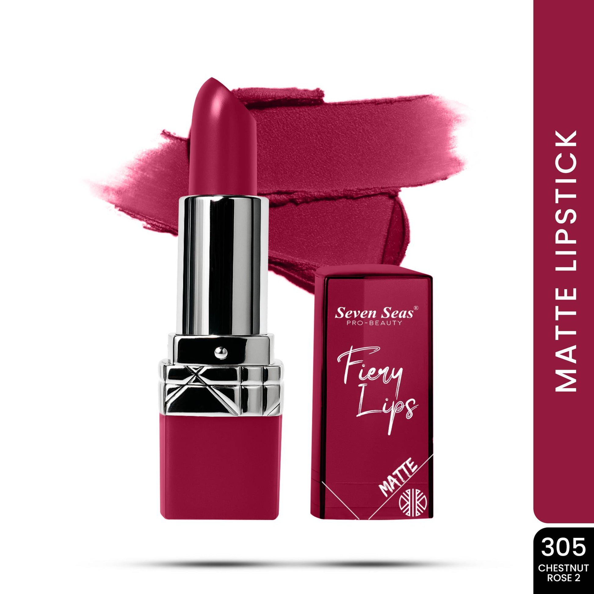 Seven Seas Fiery Lips Matte Lipstick | Long Lasting Matte Lipstick | Intense Matte Finish | Creamy Texture | Highly Pigmented Lipstick - Seven Seas Cosmetics