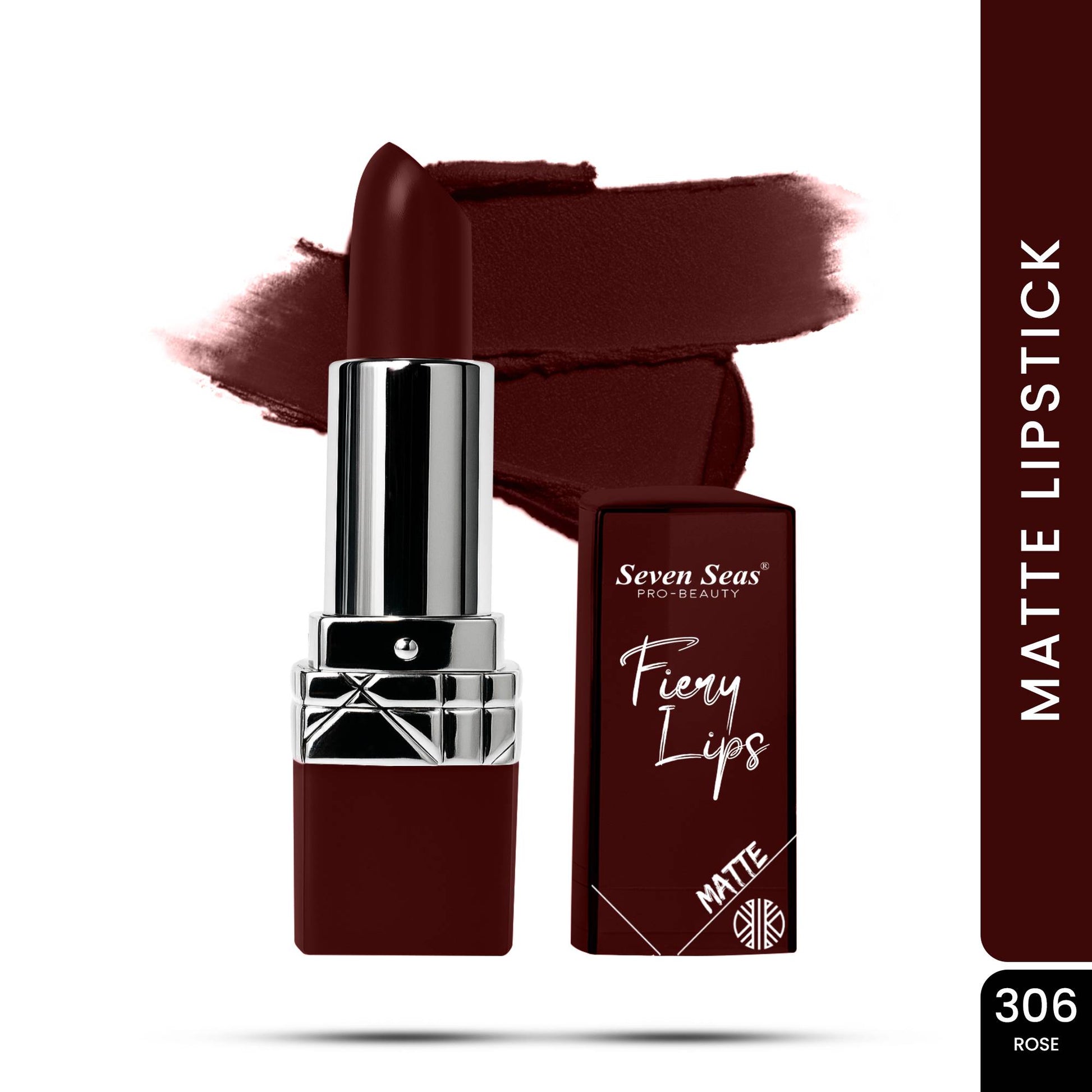 Seven Seas Fiery Lips Matte Lipstick | Long Lasting Matte Lipstick | Intense Matte Finish | Creamy Texture | Highly Pigmented Lipstick - Seven Seas Cosmetics