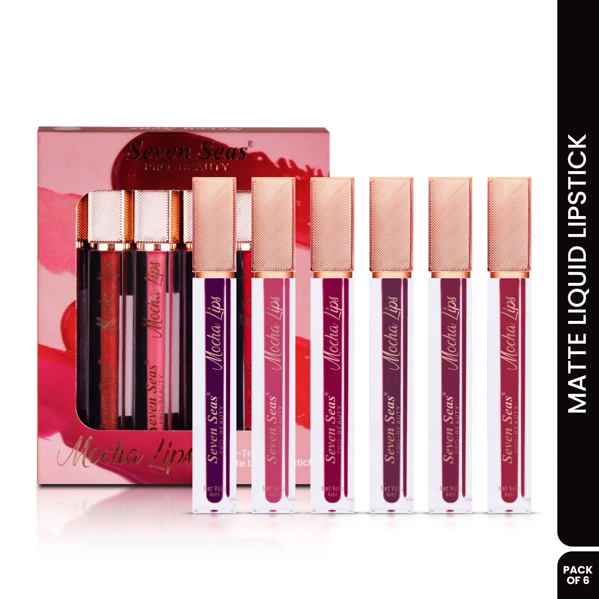 Mocha Lips Matte Liquid Lipstick Set | Pack of 6 - Seven Seas Cosmetics