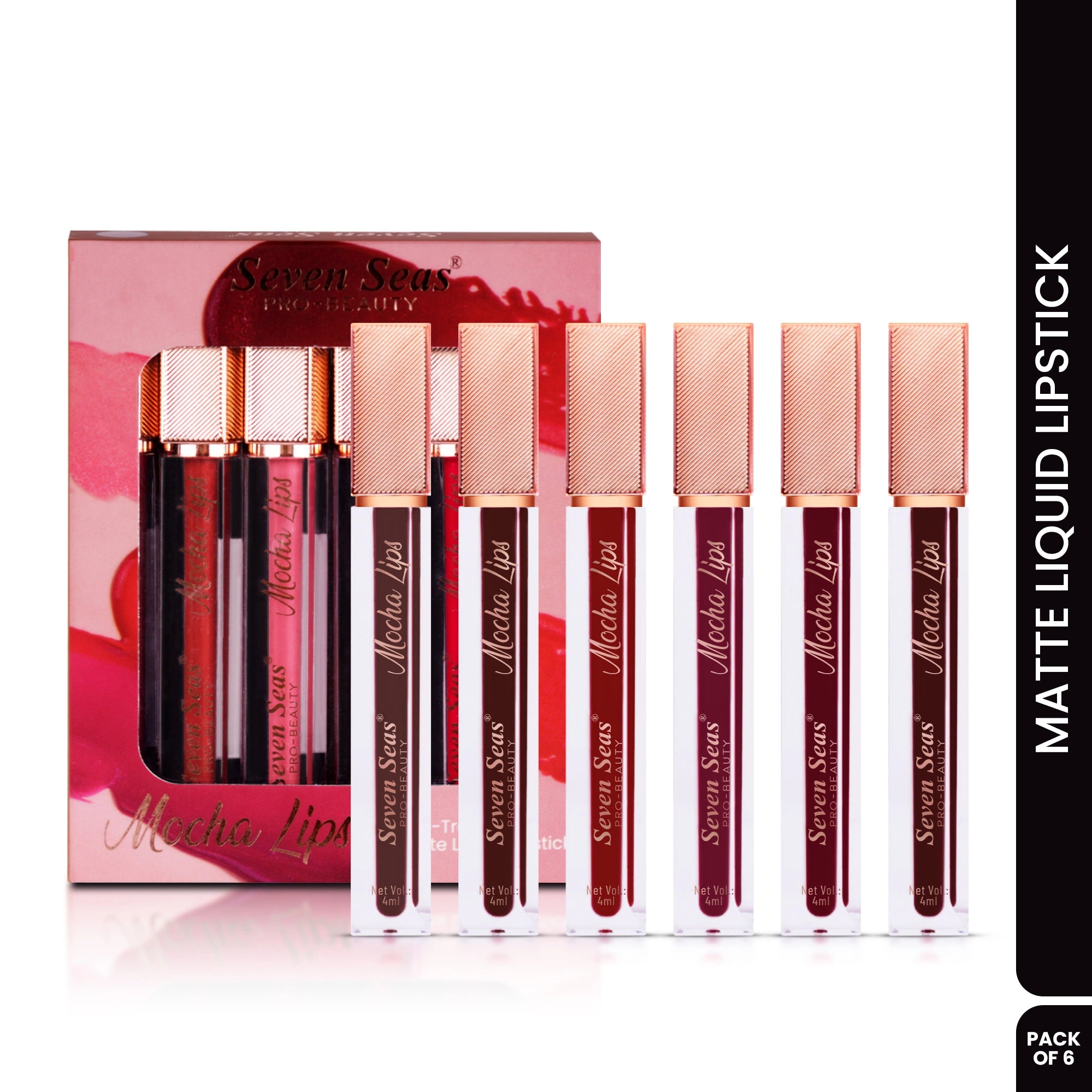 Pack of six Seven Seas Mocha Lips Matte Liquid Lipstick
