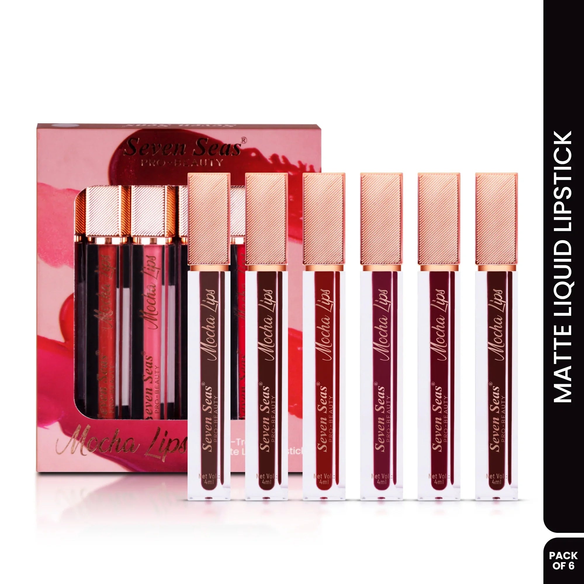 Mocha Lips Matte Liquid Lipstick Set | Pack of 6 - Seven Seas Cosmetics