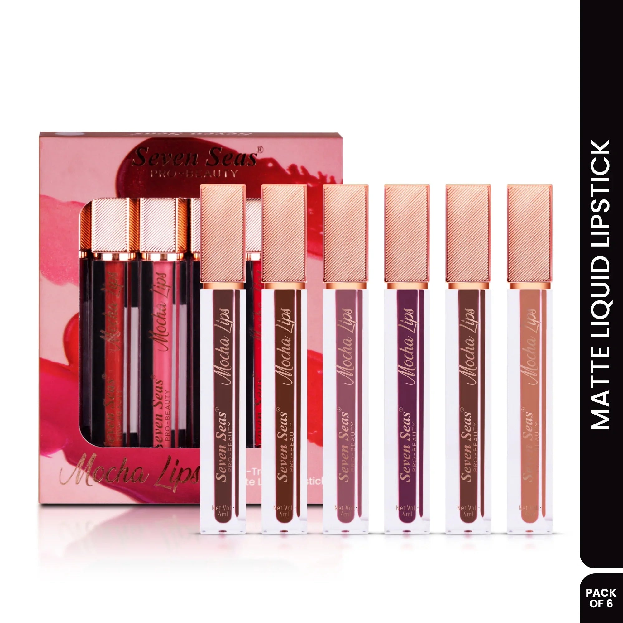 Mocha Lips Matte Liquid Lipstick Set | Pack of 6 - Seven Seas Cosmetics