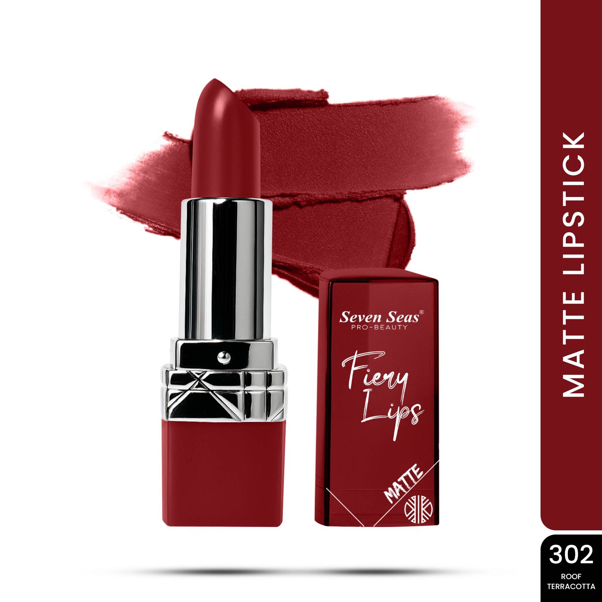 Seven Seas Fiery Lips Matte Lipstick | Long Lasting Matte Lipstick | Intense Matte Finish | Creamy Texture | Highly Pigmented Lipstick - Seven Seas Cosmetics