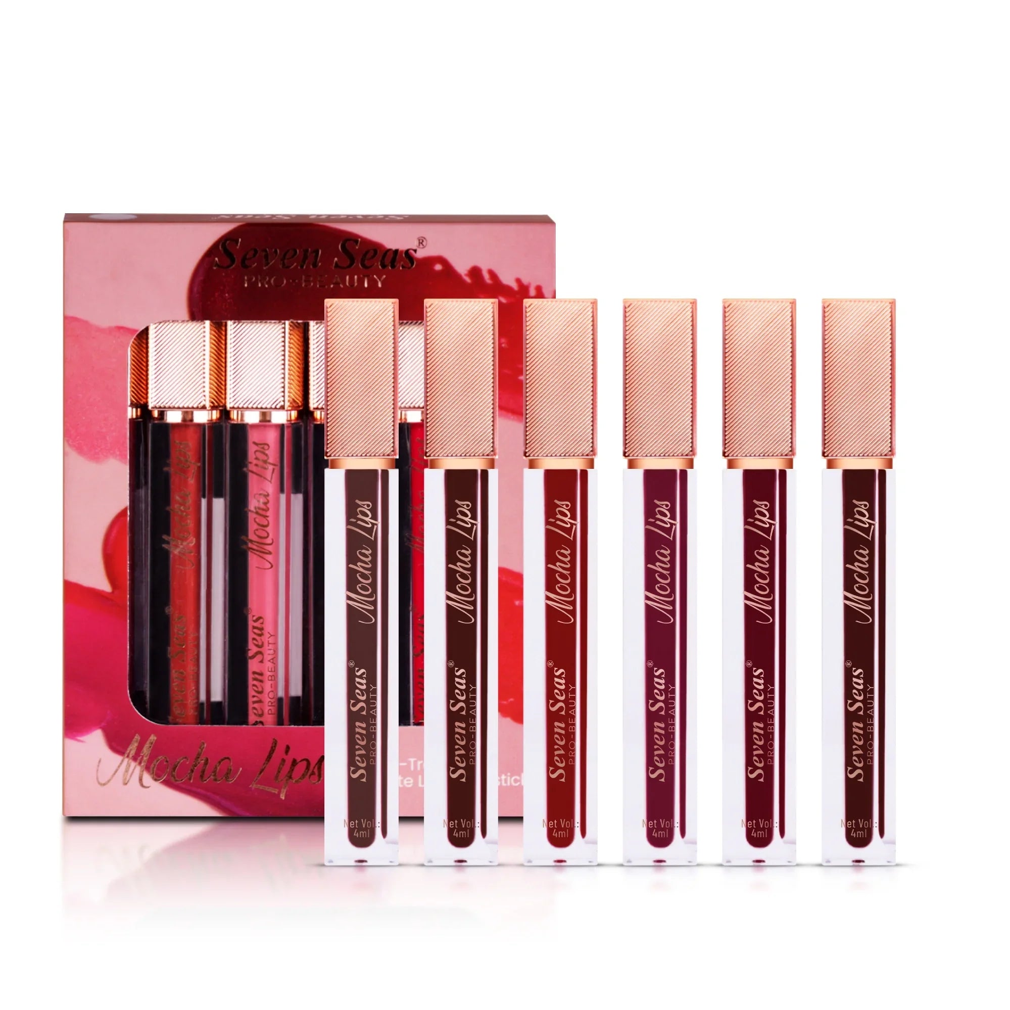 Mocha Lips Matte Liquid Lipstick Set | Pack of 6 - Seven Seas Cosmetics