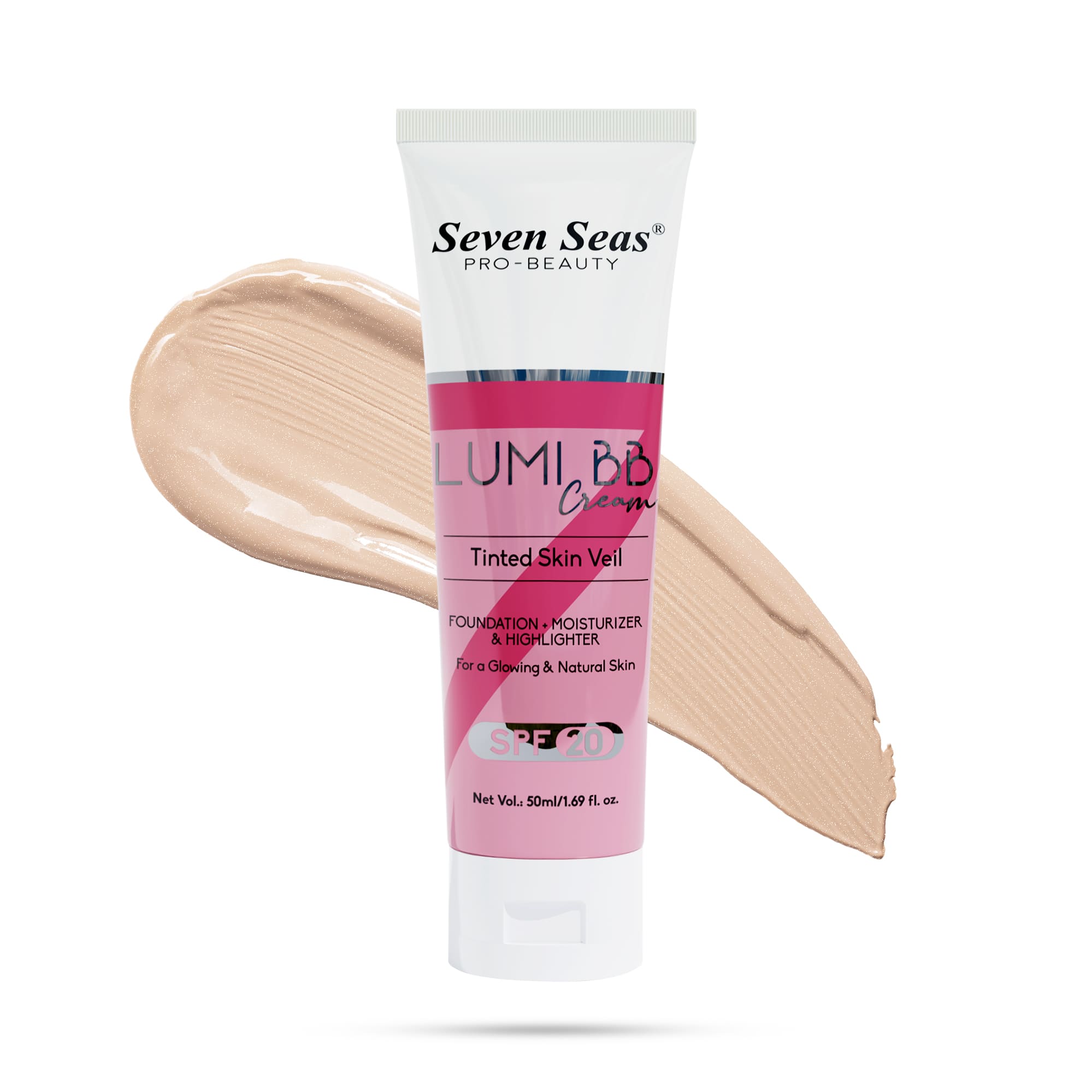 Seven Seas Lumi BB Cream, Tinted Skin Veil Foundation with SPF-20, Foundation + Moisturizer + Highlighter, 50ml - Seven Seas Cosmetics