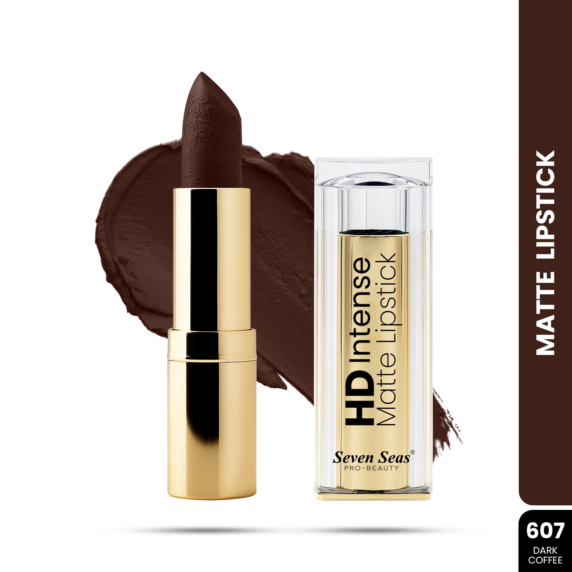 Seven Seas HD Intense Matte Lipstick | Non-Transfer | Lipstick For Women (607-Dark Coffee, 3.5G) - Seven Seas Cosmetics