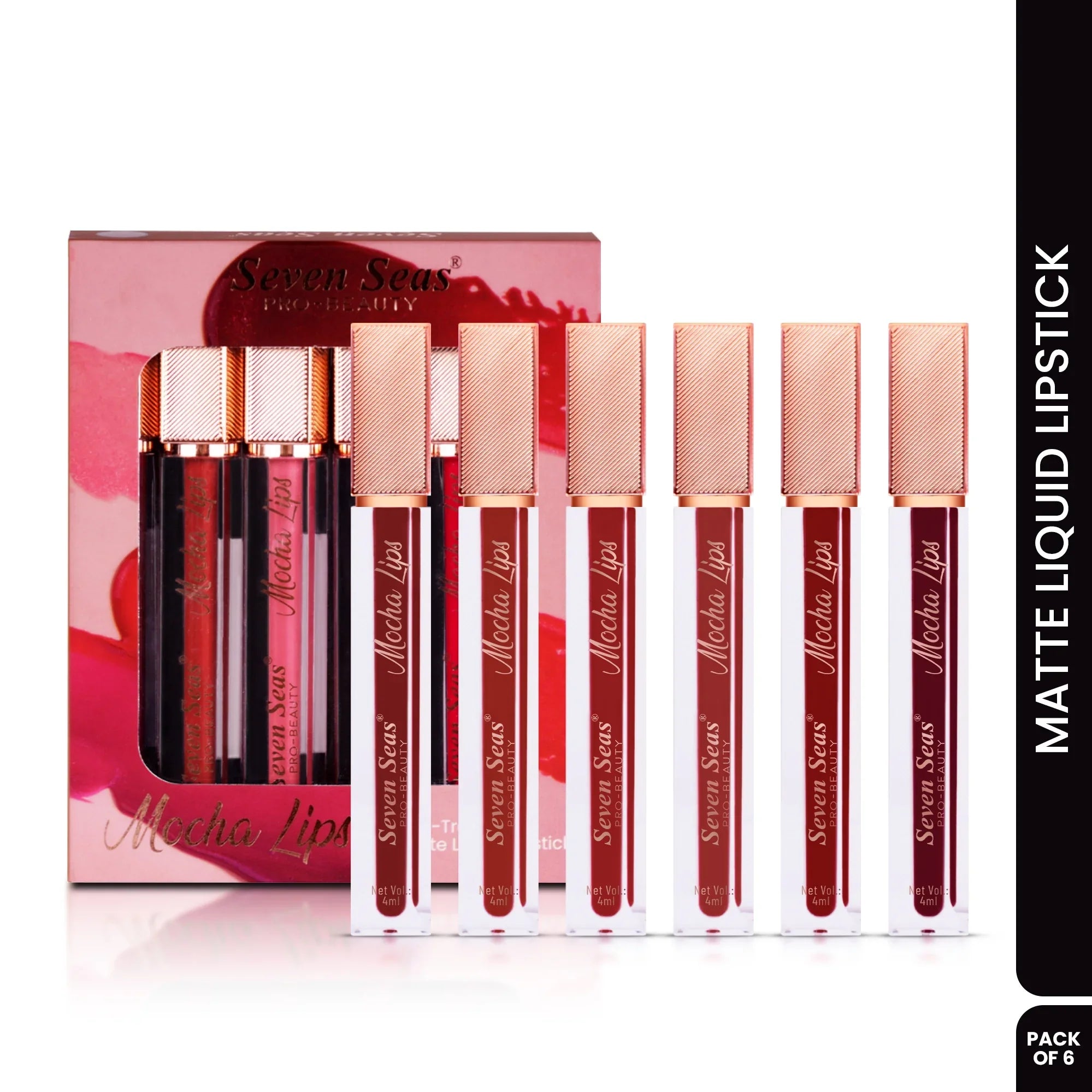 Mocha Lips Matte Liquid Lipstick Set | Pack of 6 - Seven Seas Cosmetics