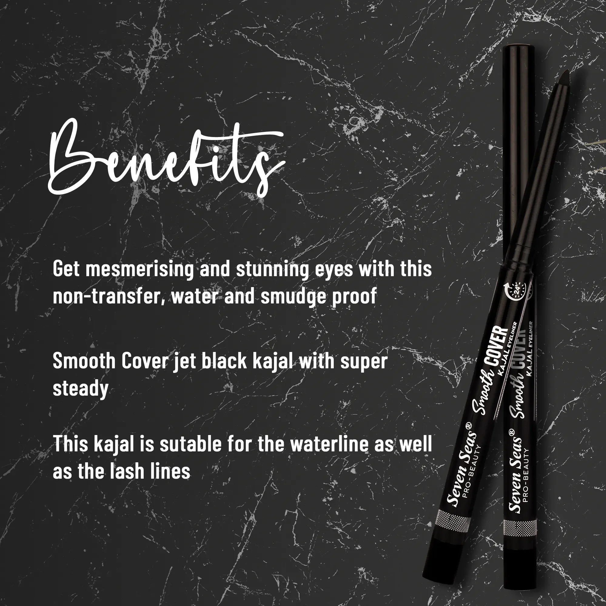 Jet Black Smooth Cover Kajal - Seven Seas Cosmetics