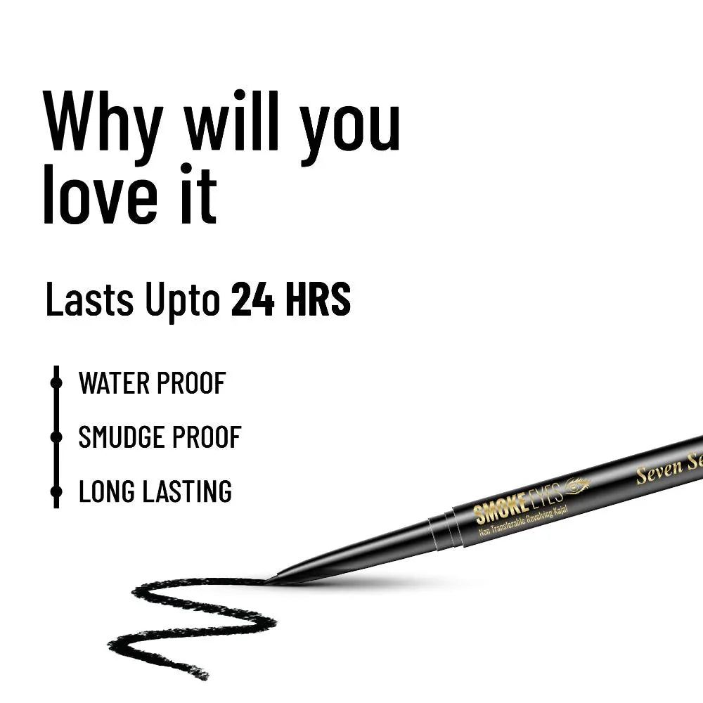 Smoke Eyes Non Transfer Kajal | Long Lasting Smudge-Proof Eye Makeup - Seven Seas Cosmetics