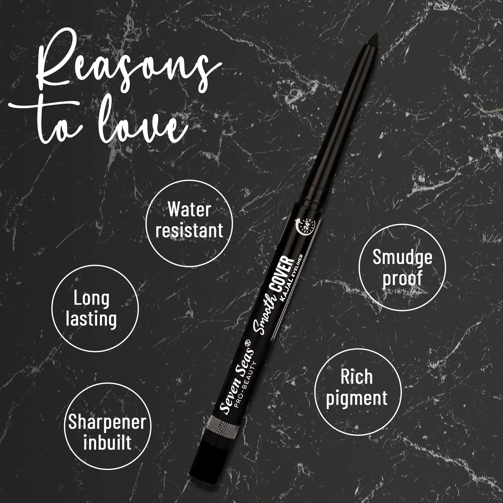Jet Black Smooth Cover Kajal - Seven Seas Cosmetics