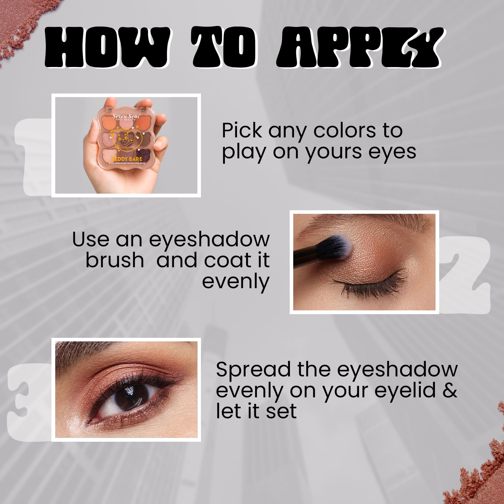 Seven Seas Teddy Bare 9 Colors Eyeshadow Palette | Shimmer & Matte Finish Highly Pigmented Eyeshadow Palette | 9 Shades | Easy To Blend Eyeshadow - Seven Seas Cosmetics