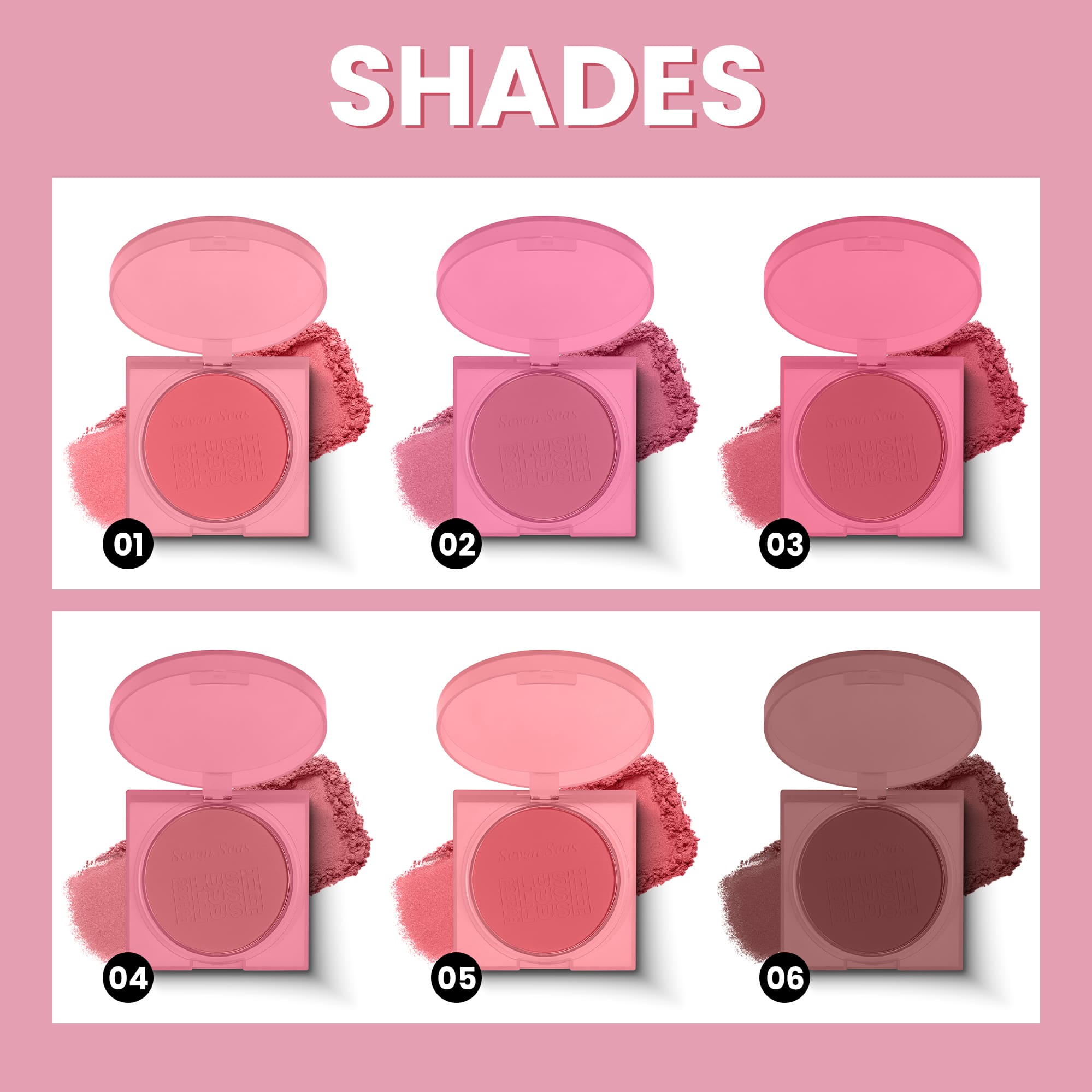 Seven Blusher Eyeshadow | Buildable Coverage | Easy To Blend | Perfect Pigmentation | Blusher Palette With Brush | Long Lasting | Matte Finish | Blusher Powder for Women - Seven Seas Cosmetics
