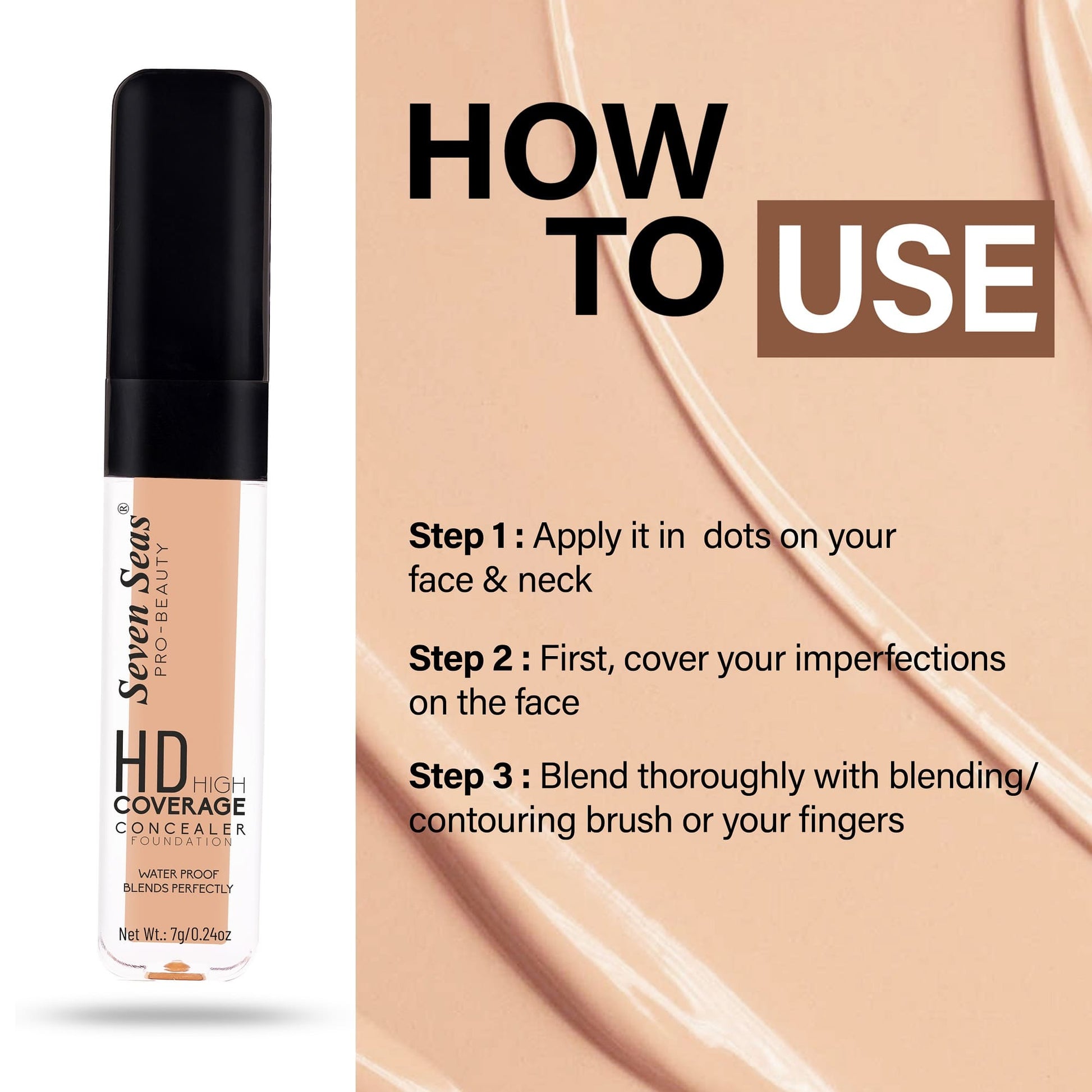 Seven Seas Full Coverage Concealer, Matte & Poreless | Ultra Blendable Matte finish waterproof Long Lasting concealer - Seven Seas Cosmetics