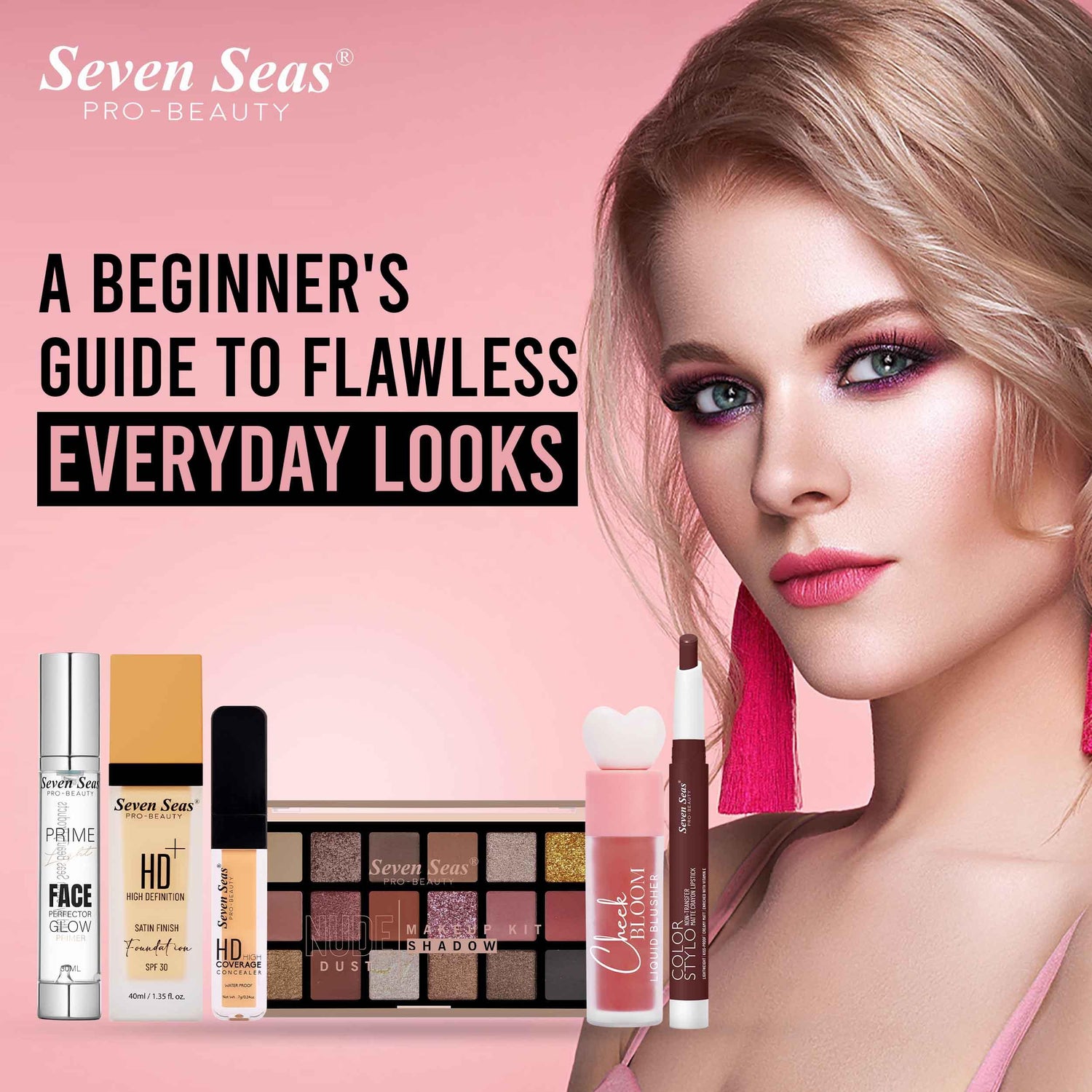 Beginner's guide to flawless everyday makeup looks with foundation, concealer, eyeshadow, blush & lipstick