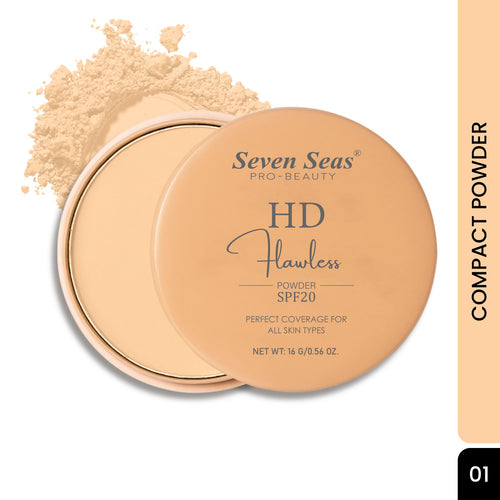 Seven Seas HD Flawless Compact Powder | SPF-20 | Perfect Coverage For All Skin Types | Soft Texture | Oil Free and Blends Effortlessly