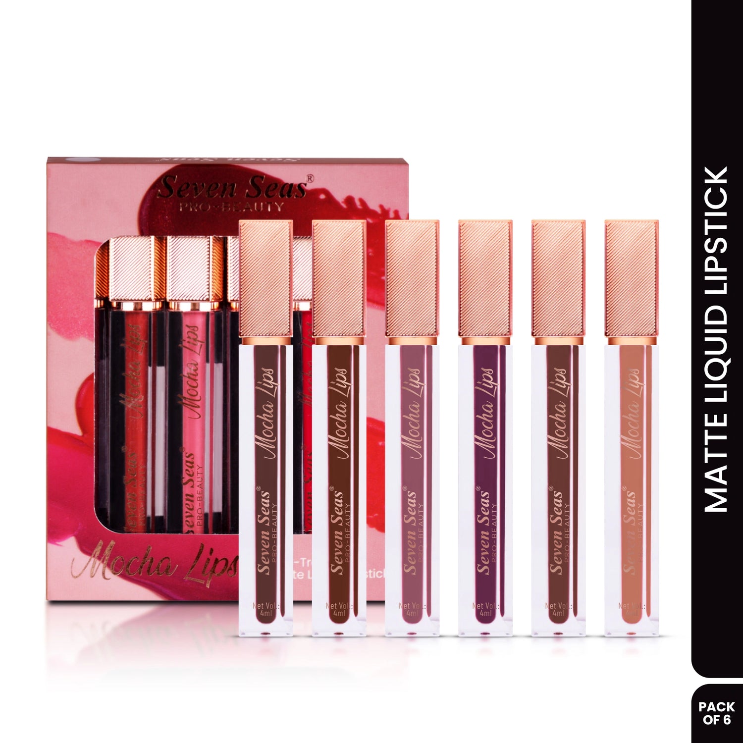 Pack of six Seven Seas Mocha Lips Matte Liquid Lipstick