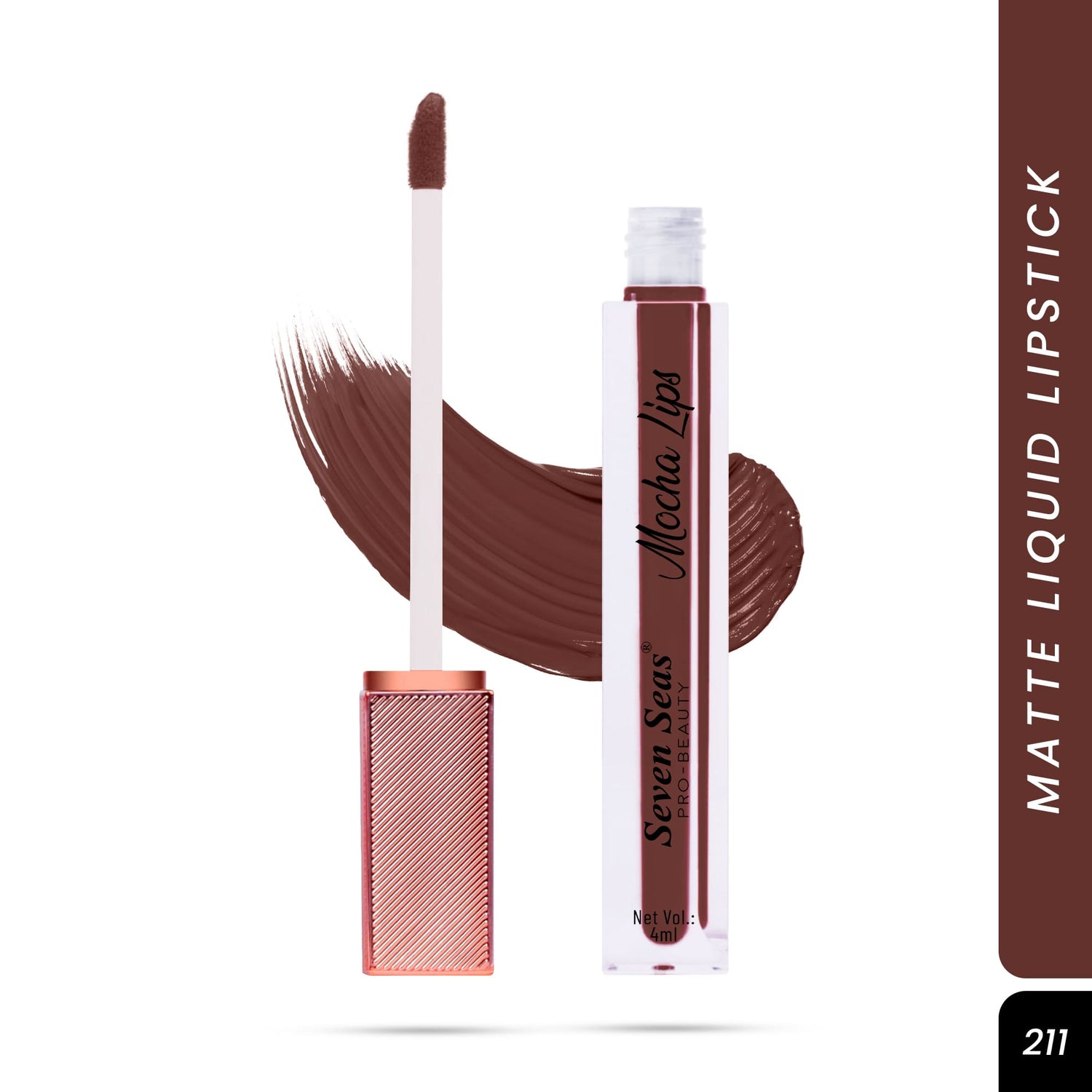 Seven Seas Mocha Lips Matte Liquid Lipstick | Non-Transfer Liquid Lipstick | 12 Hours Long Lasting | Highly Pigmented | Intense Color Payoff | Smudgeproof Liquid Lipstick for Women - Seven Seas Cosmetics