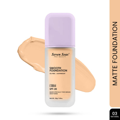 Seven Seas Smooth Foundation | Oil Free | Lightweight | Long Lasting Foundation for Face Makeup | SPF-20 - Seven Seas Cosmetics