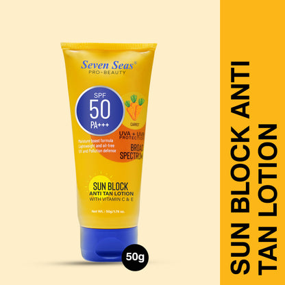 Seven Seas Sun Block Anti Tan Lotion With Vitamin C & E | UVA + UVB Protection | Broad Spectrum