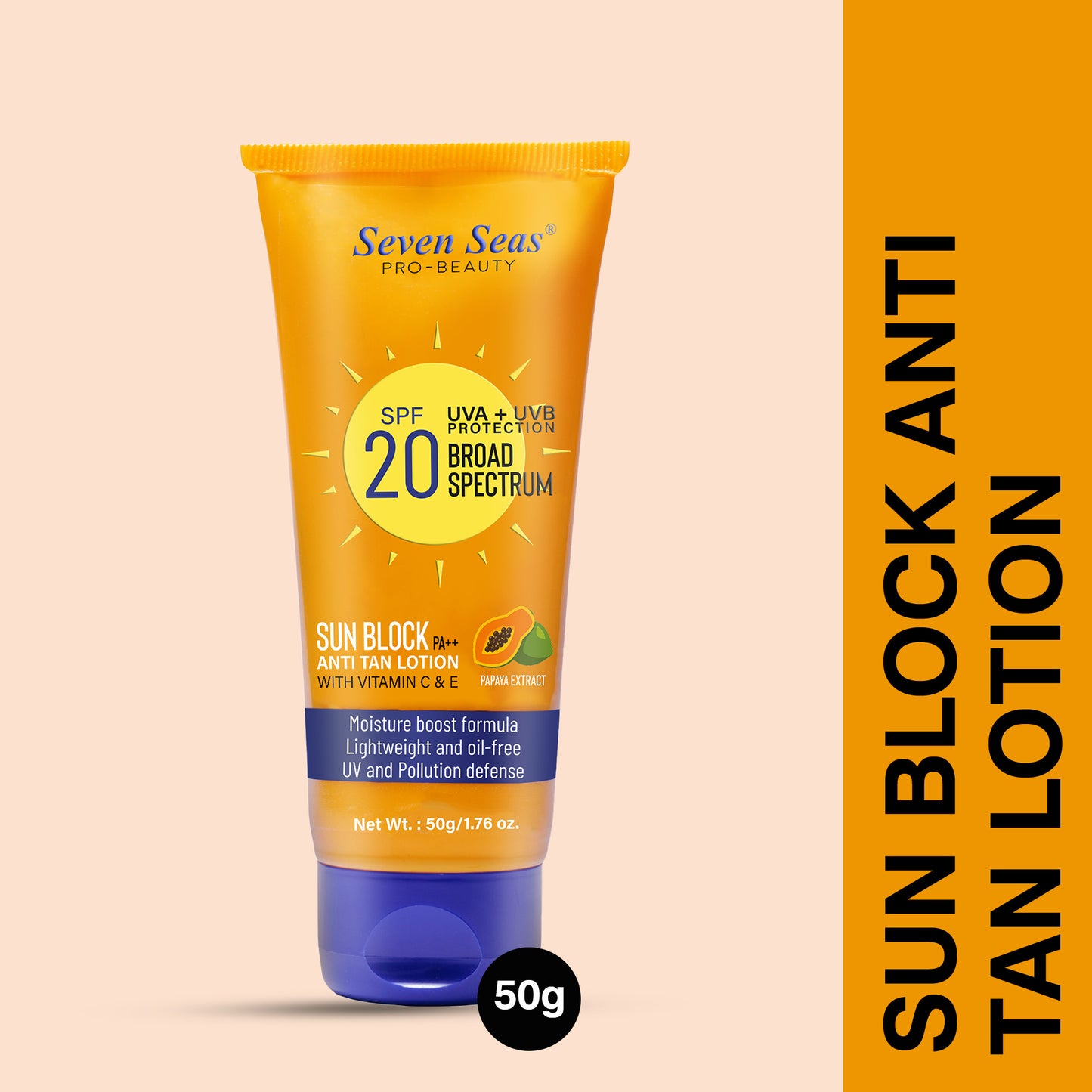 Seven Seas Sun Block Anti Tan Lotion With Vitamin C & E | UVA + UVB Protection | Broad Spectrum