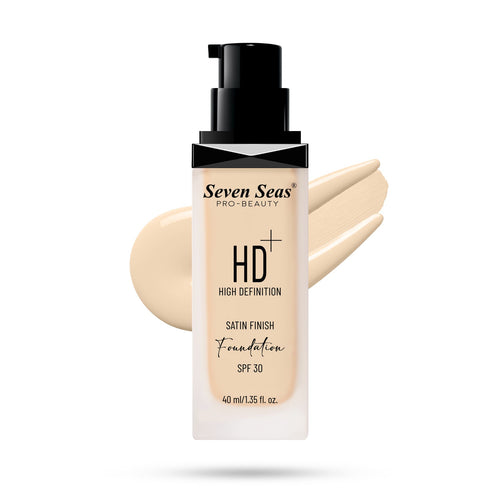 Seven Seas HD High Definition Foundation, SPF 30, Satin Finish, Oil Free and Long lasting Liquid Foundation for Women
