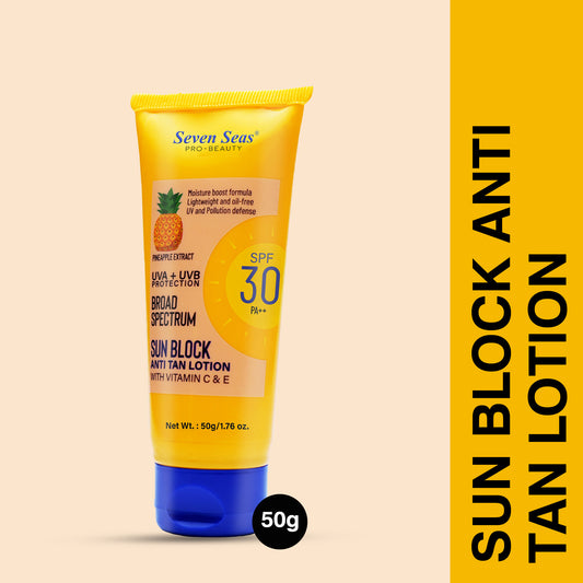 Seven Seas Sun Block Anti Tan Lotion With Vitamin C & E | UVA + UVB Protection | Broad Spectrum