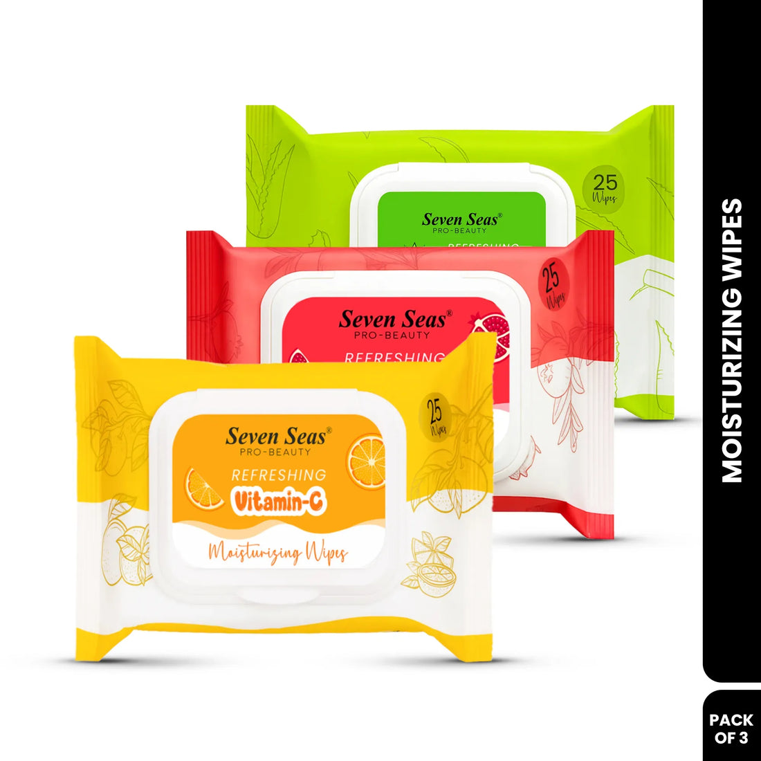Pack Of Three Refreshing Moisturizing wipes With Seven Seas Cosmetics