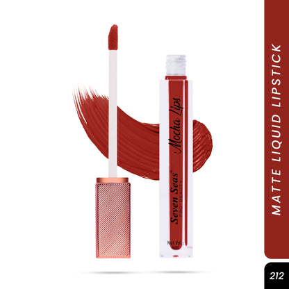 Seven Seas Mocha Lips Matte Liquid Lipstick | Non-Transfer Liquid Lipstick | 12 Hours Long Lasting | Highly Pigmented | Intense Color Payoff | Smudgeproof Liquid Lipstick for Women - Seven Seas Cosmetics