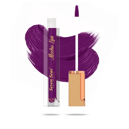 Mocha Lips liquid lipstick in deep purple shade with swatch, ideal for bold makeup looks