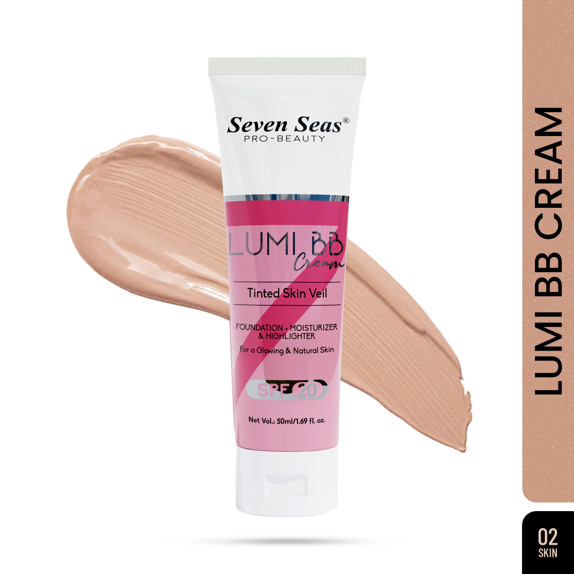 Seven Seas Lumi BB Cream, Tinted Skin Veil Foundation with SPF-20, Foundation + Moisturizer + Highlighter, 50ml - Seven Seas Cosmetics
