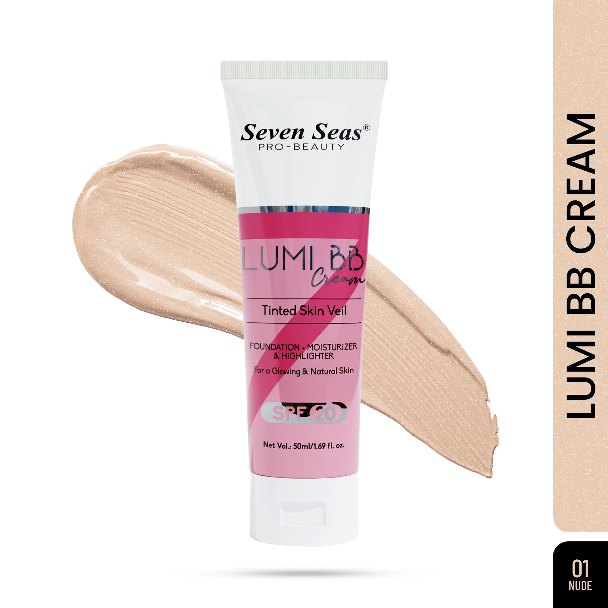 Seven Seas Lumi BB Cream, Tinted Skin Veil Foundation with SPF-20, Foundation + Moisturizer + Highlighter, 50ml - Seven Seas Cosmetics