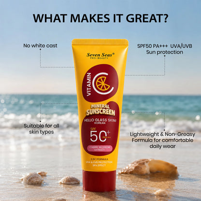 Vitamin C Mineral Sunscreen - No White Cast, Suitable for all skin types, Lightweight, Non-Greasy