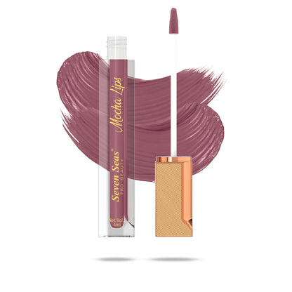 Mocha Lips liquid lipstick with swatch, showcasing rich mauve shade for beauty makeup