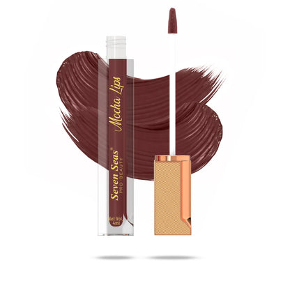 Mocha Lips liquid lipstick with rich brown swatch, pro-beauty makeup product
