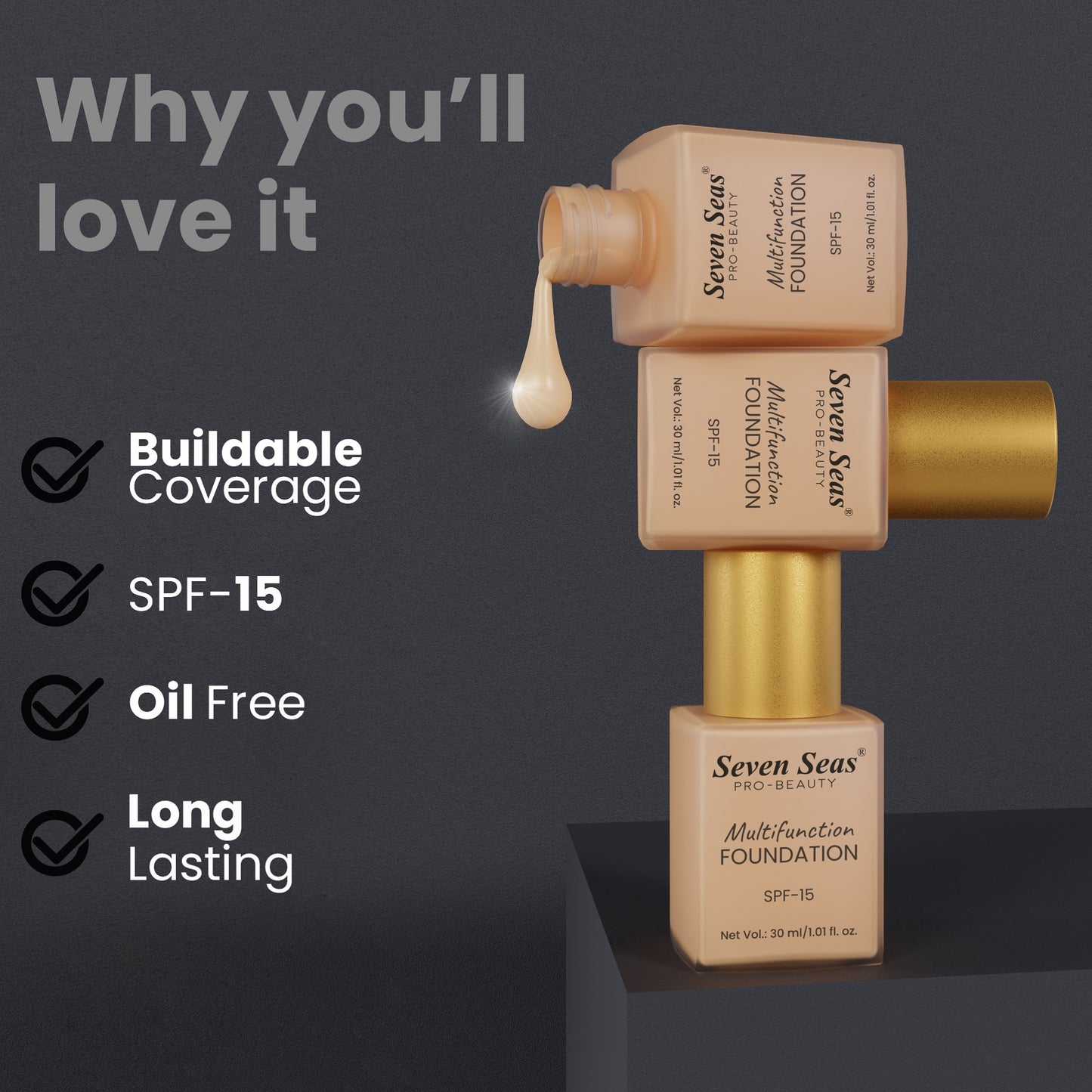 Seven Seas Multi Function Foundation | Perfect Tient Foundation | Oil Free and Long lasting