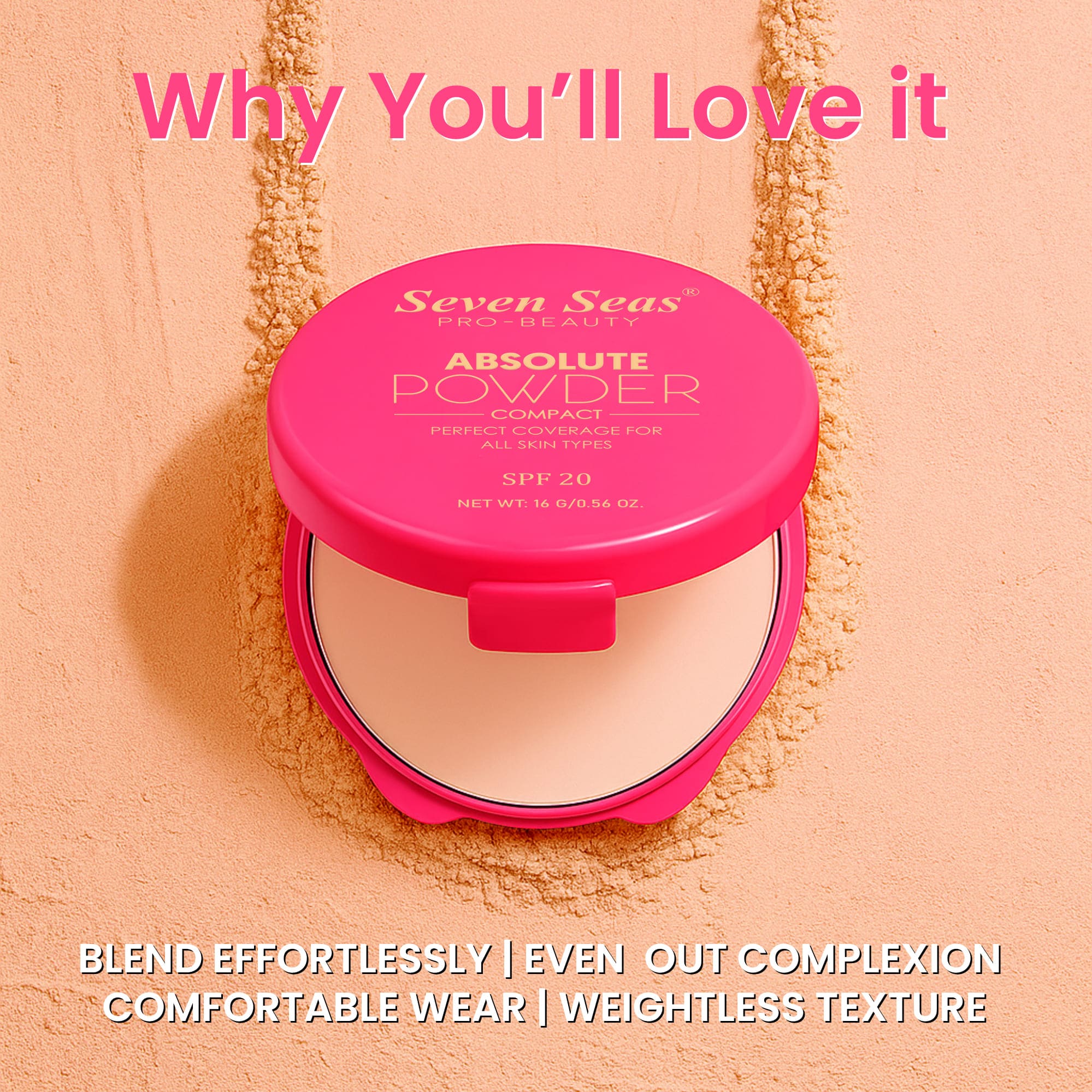 Seven Seas Absolute Compact Powder | Blends Effortlessly | Perfect Coverage | Comfortable Wear | Weightless Texture | Suitable for All Skin Types - Seven Seas Cosmetics