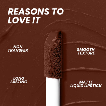 Seven Seas Mocha Lips Matte Liquid Lipstick | Non-Transfer Liquid Lipstick | 12 Hours Long Lasting | Highly Pigmented | Intense Color Payoff | Smudgeproof Liquid Lipstick for Women - Seven Seas Cosmetics
