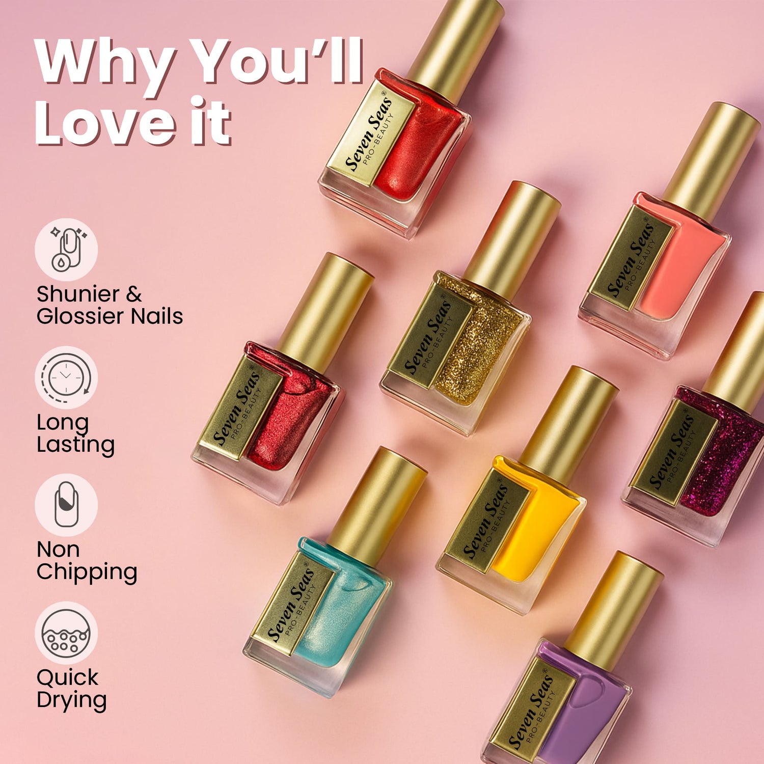 Seven Seas Pro Beauty Nail Paint | 72 Stunning Shades | Long-Lasting, High Gloss, Quick-Dry Formula - Seven Seas Cosmetics