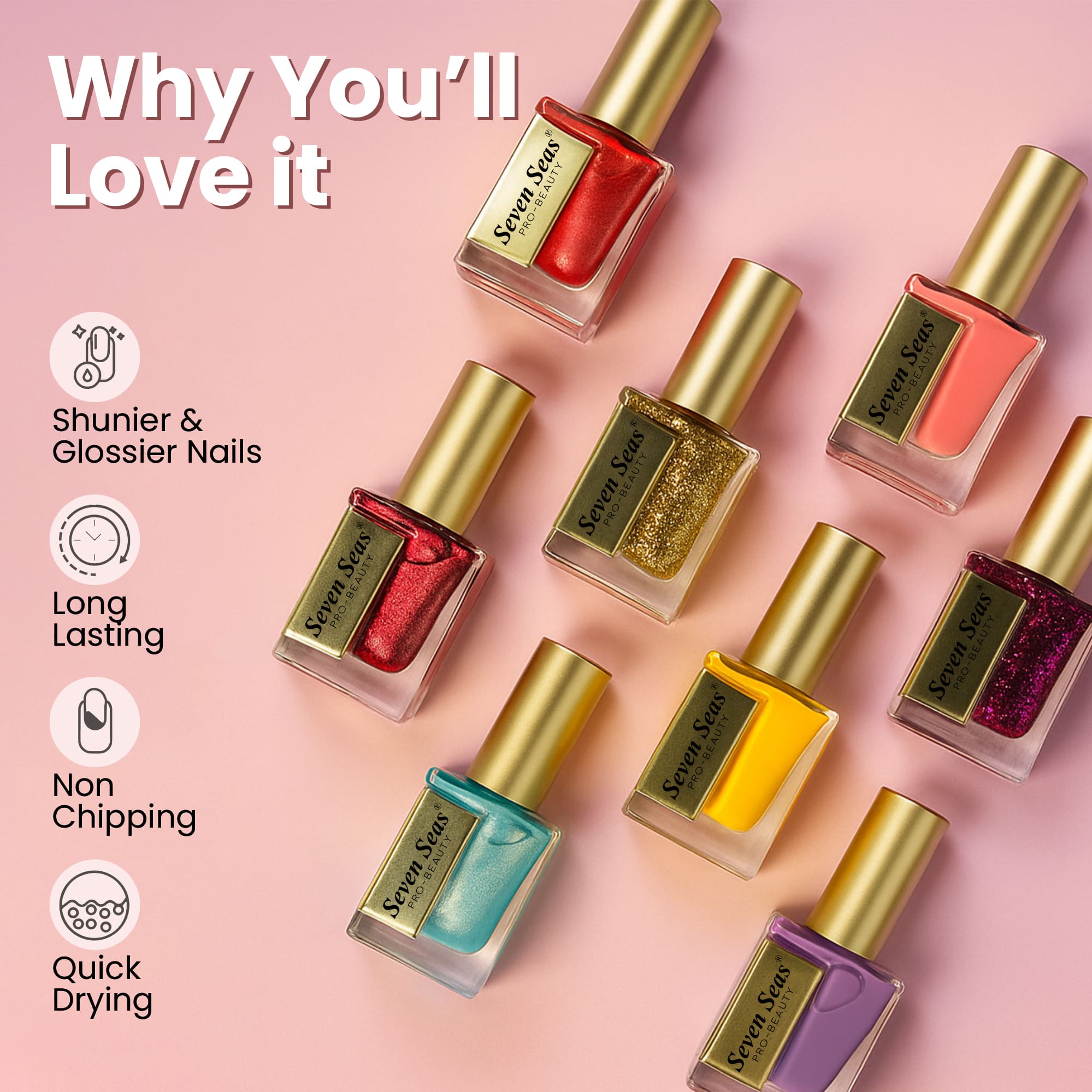 Seven Seas Pro Beauty Nail Paint | 72 Stunning Shades | Long-Lasting, High Gloss, Quick-Dry Formula - Seven Seas Cosmetics