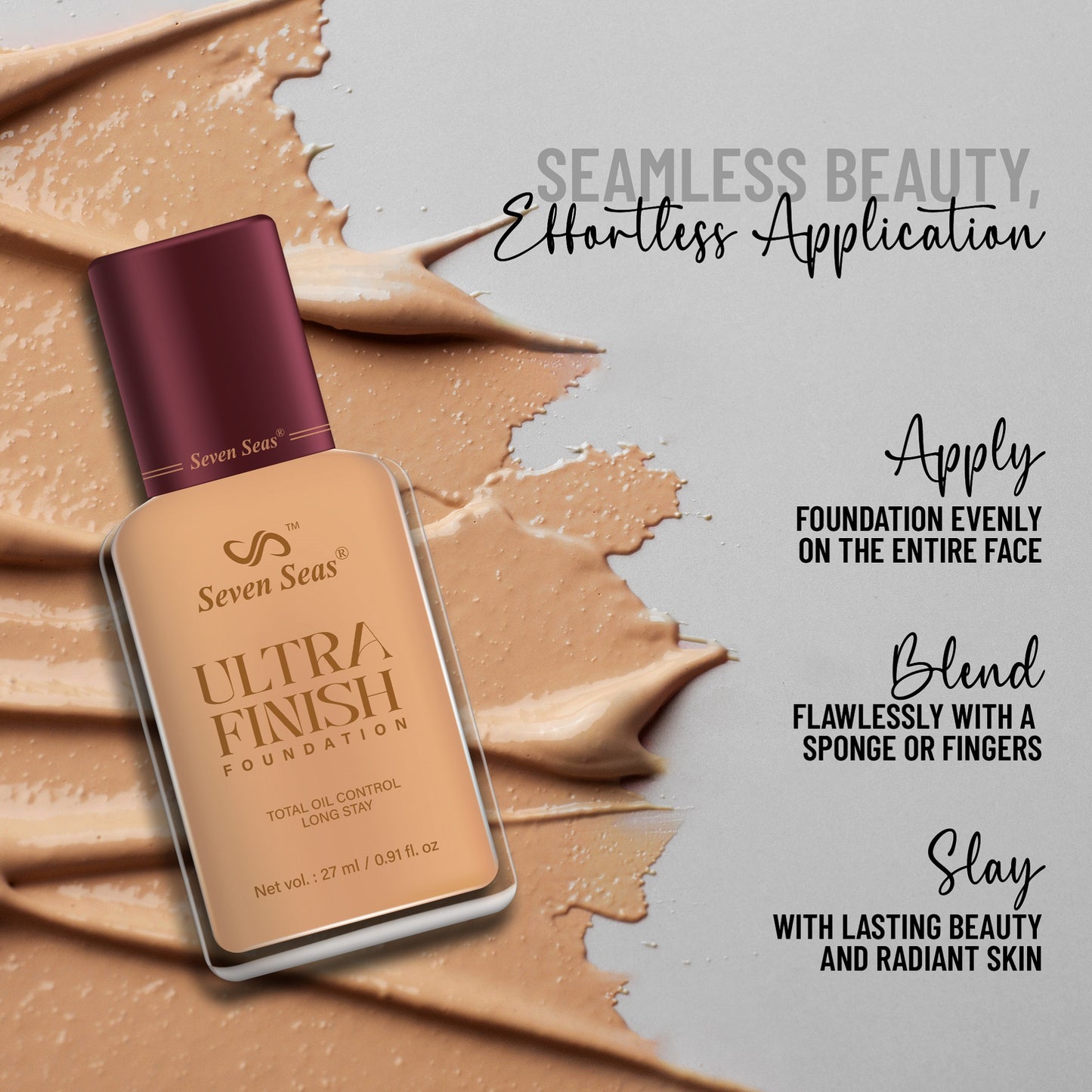 Seven Seas Ultra Finish Liquid Foundation | Matte Finish Oil Free Foundation for Face Makeup