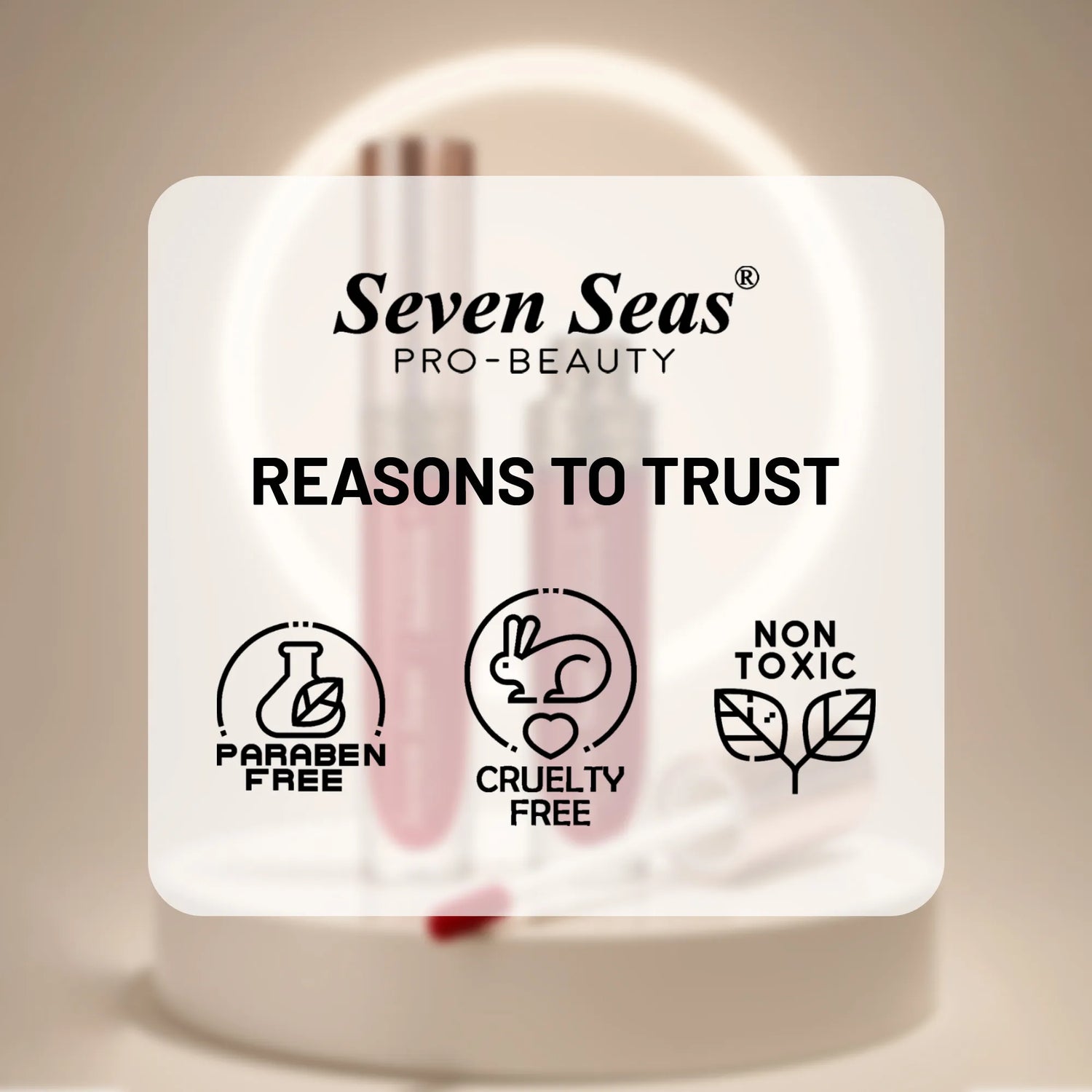 Seven Seas Pro-Beauty product with icons indicating paraben-free, cruelty-free, and non-toxic features. buy beauty products online at best price in india 