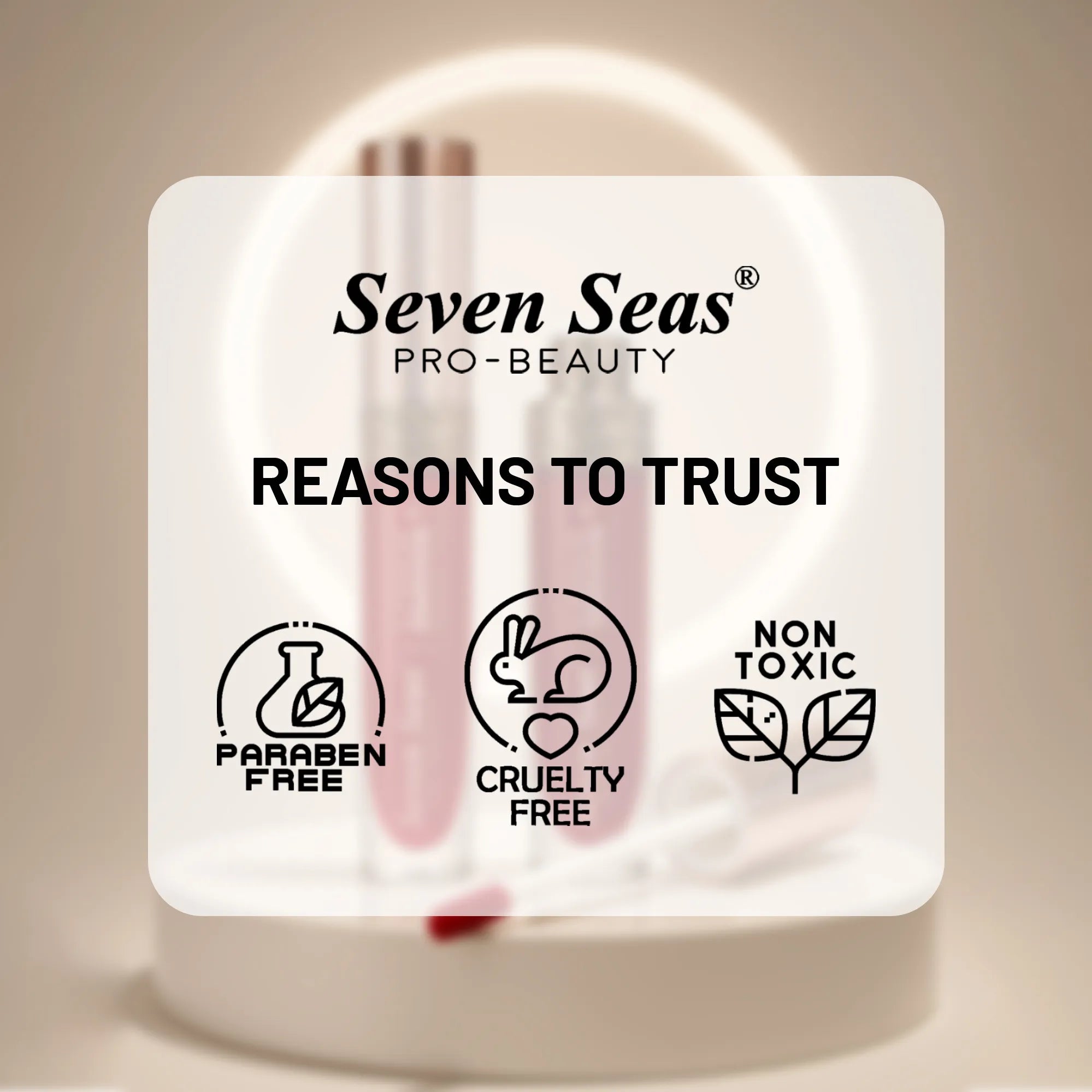 Seven Seas Pro-Beauty product with icons indicating paraben-free, cruelty-free, and non-toxic features. buy beauty products online at best price in india 