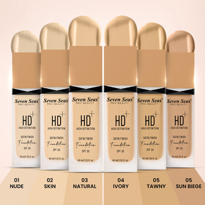 Seven Seas HD High Definition Foundation, SPF 30, Satin Finish, Oil Free and Long lasting Liquid Foundation for Women - Seven Seas Cosmetics
