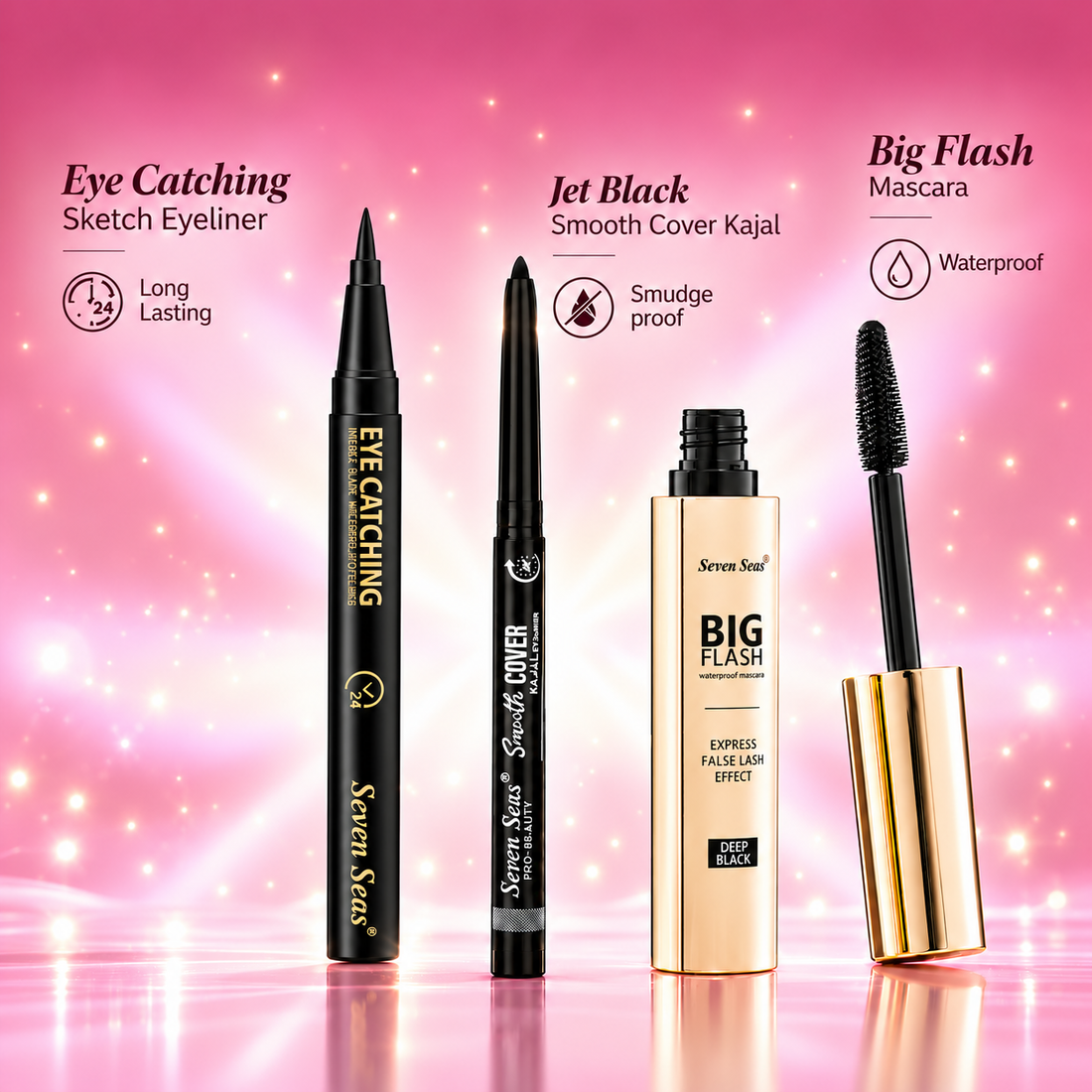 Big Flash Mascara + Jet Black Smooth Cover Kajal + Eye Catching Sketch Eyeliner