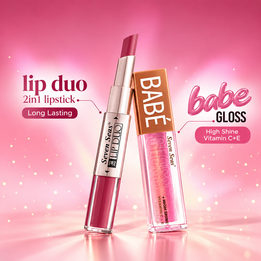 Lip Duo 2-in-1 Lipstick + Go Babe High Shine Lip Gloss with Vitamin C &amp; E