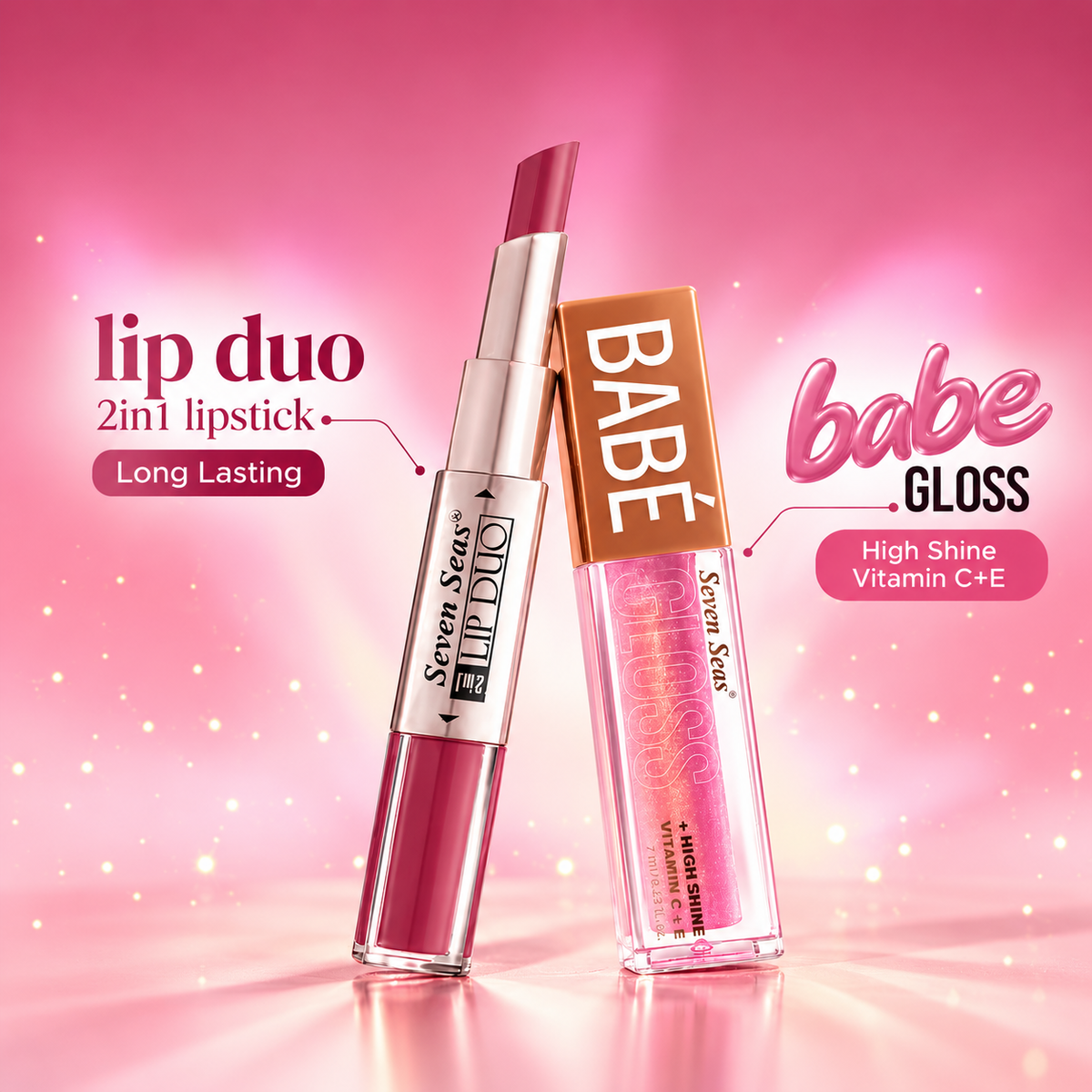 Lip Duo 2-in-1 Lipstick + Go Babe High Shine Lip Gloss with Vitamin C &amp; E
