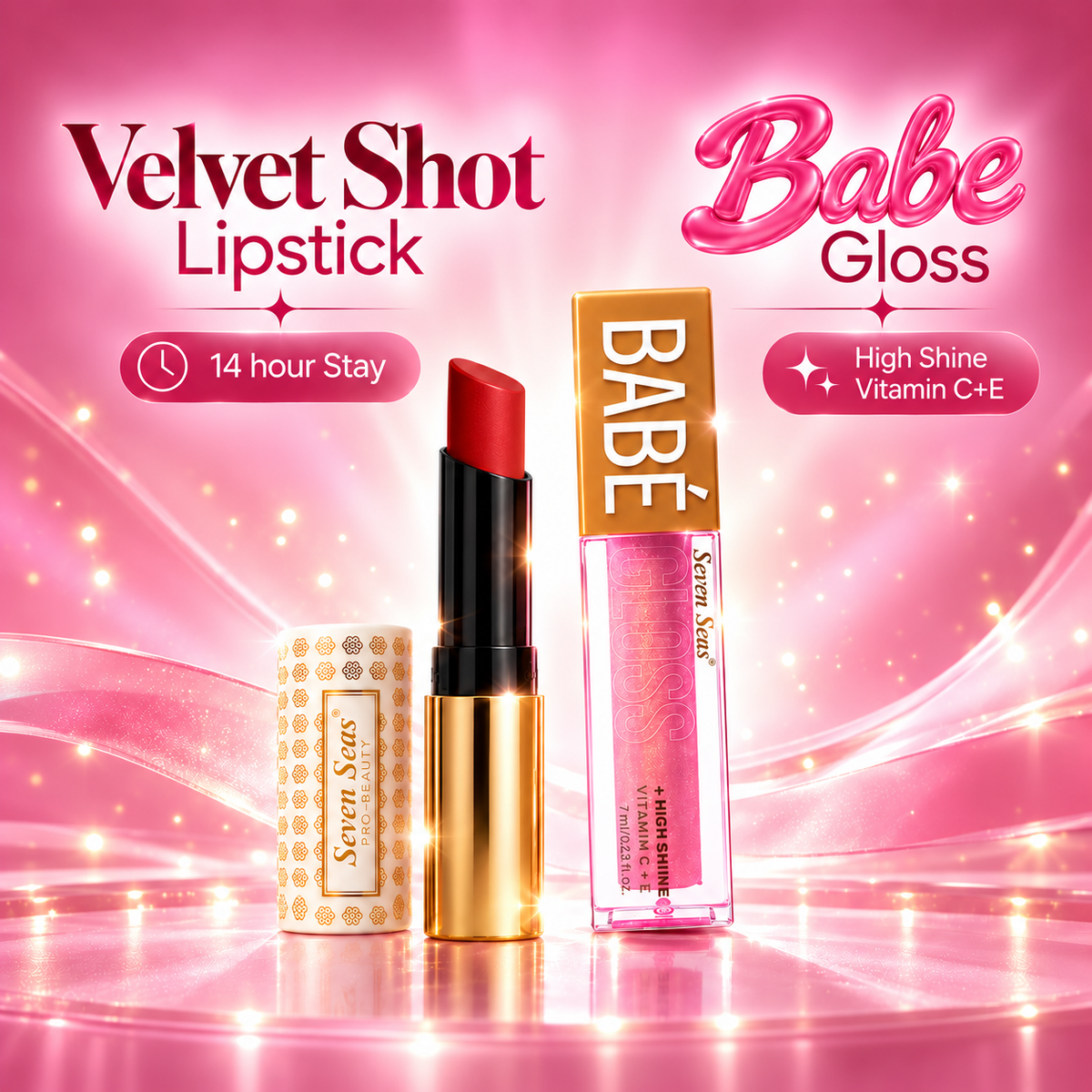 Velvet Shot Lipstick + Go Babe High Shine Lip Gloss with Vitamin C &amp; E
