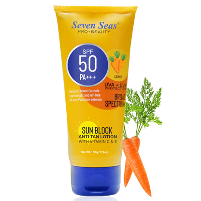 Seven Seas Sun Block Anti Tan Lotion With Vitamin C & E | UVA + UVB Protection | Broad Spectrum