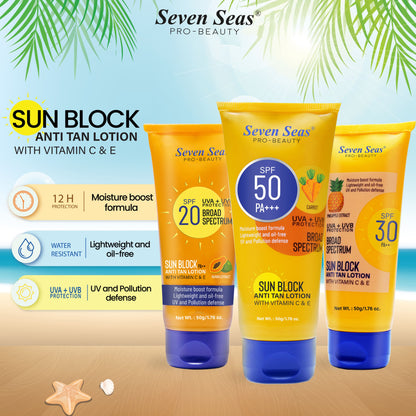 Seven Seas Sun Block Anti Tan Lotion With Vitamin C &amp; E - Seven Seas Cosmetics